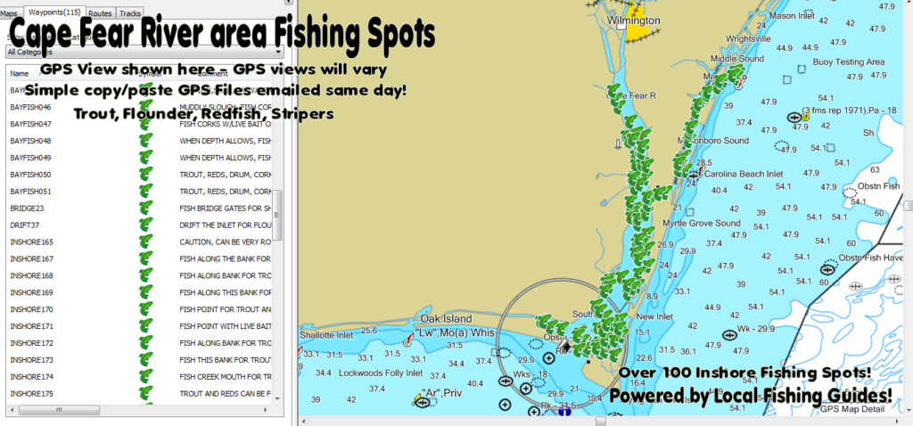 Cape Fear River Fishing Spots Map for GPS - North Carolina GPS Fishing Spots