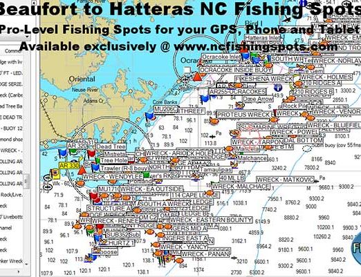 Beaufort to Hatteras NC Fishing Spots for GPS