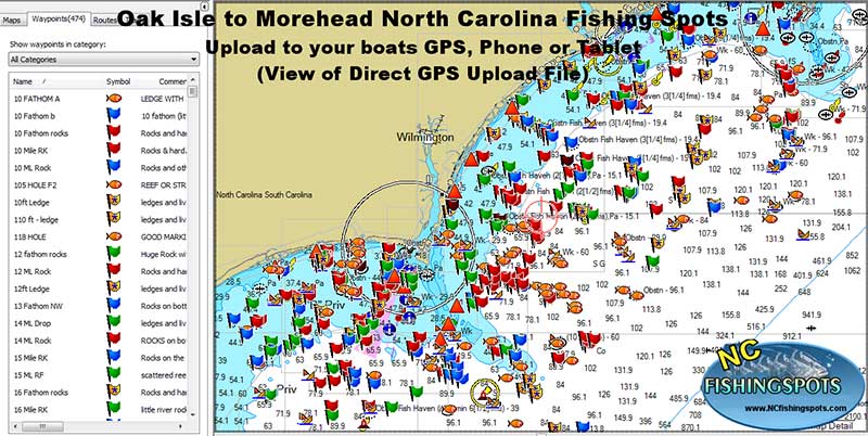 Oak Island to Morehead GPS Fishing Spots