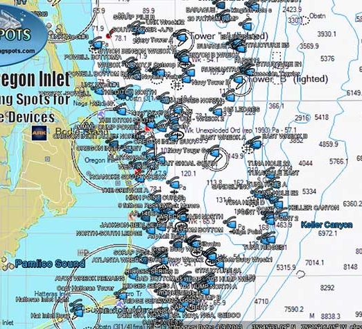 Oregon Inlet GPS Fishing Spots Map