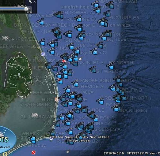 Hatteras to Oregon Inlet Fishing Spots Map