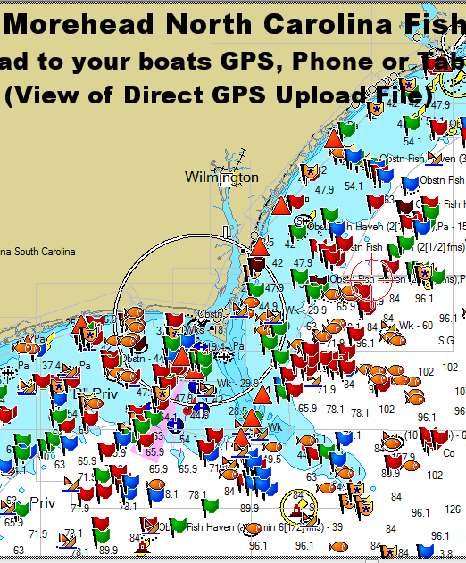 Oak Island to Morehead GPS Fishing Spots Map